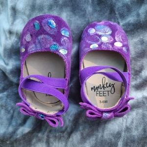 Monkey Feet Purple Celebration Bow Back Ballet Flats Sz 3-6m